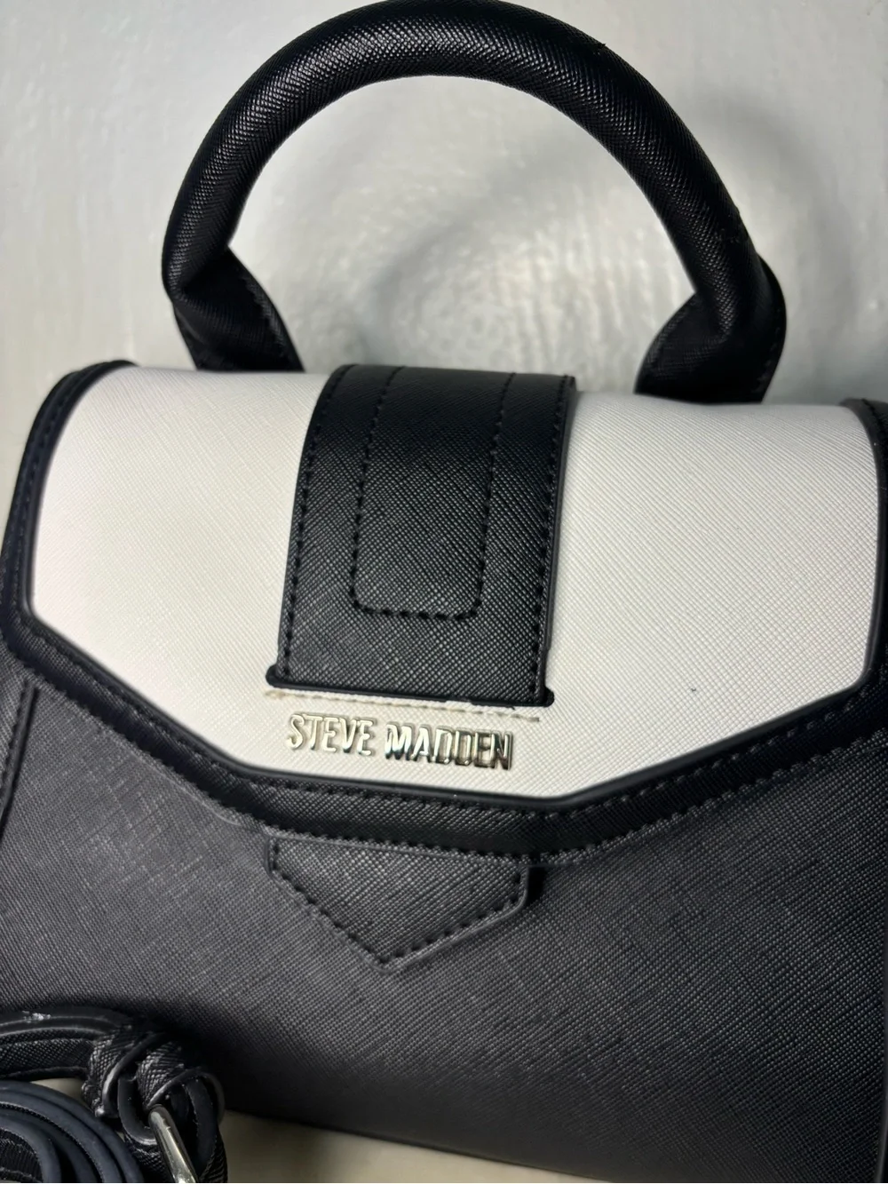 Steve Madden Black and White Two-Tone Top-Handle Satchel